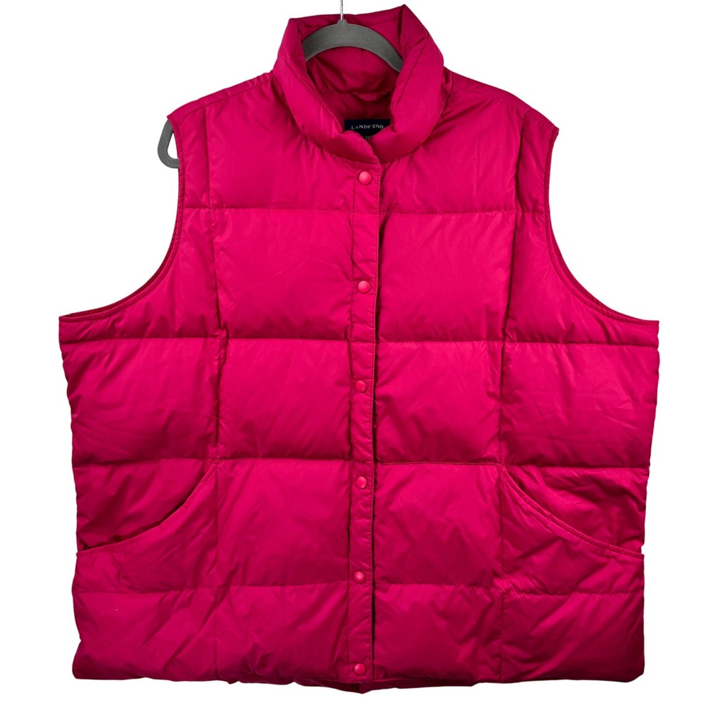 Lands' End Puffer Vest Womens 3X Pink Goosedown Quilted Insulated Outerwear